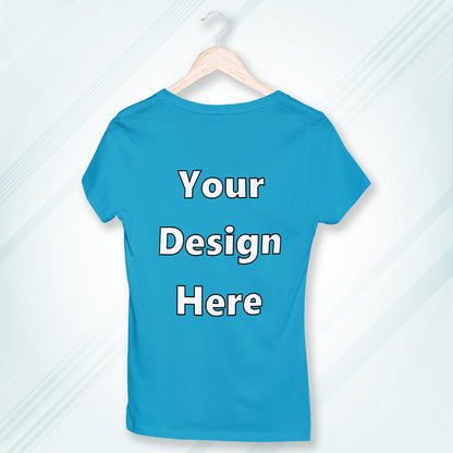 Sky Blue Round Neck Classic Customized T-Shirt Front Design | Women