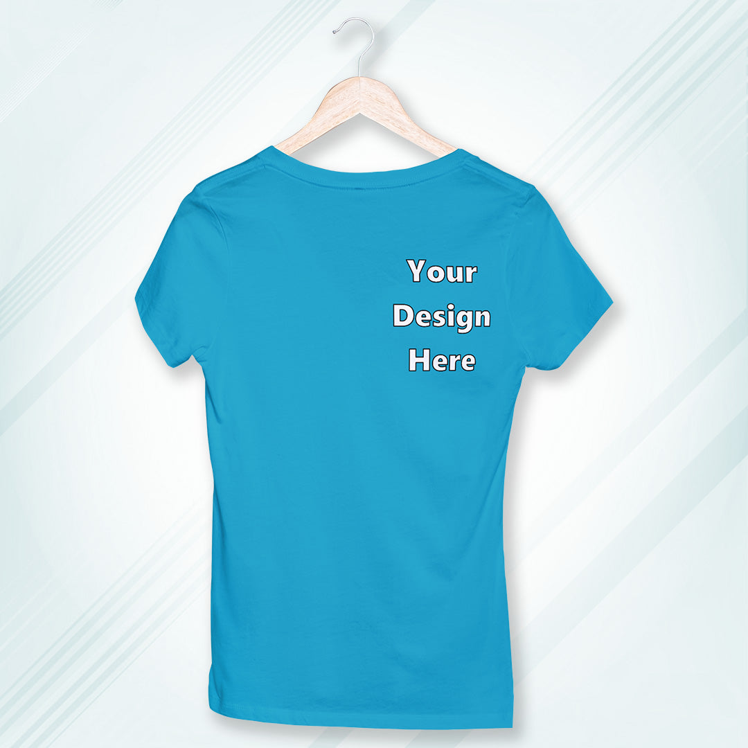 Sky Blue Round Neck Classic Customized T-Shirt Front Pocket Design | Women