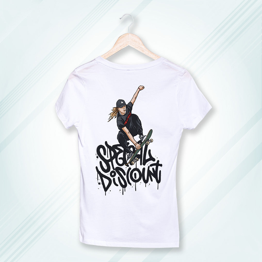 White Round Neck Classic Printed Classic T-Shirt Special Discount Skate | Women