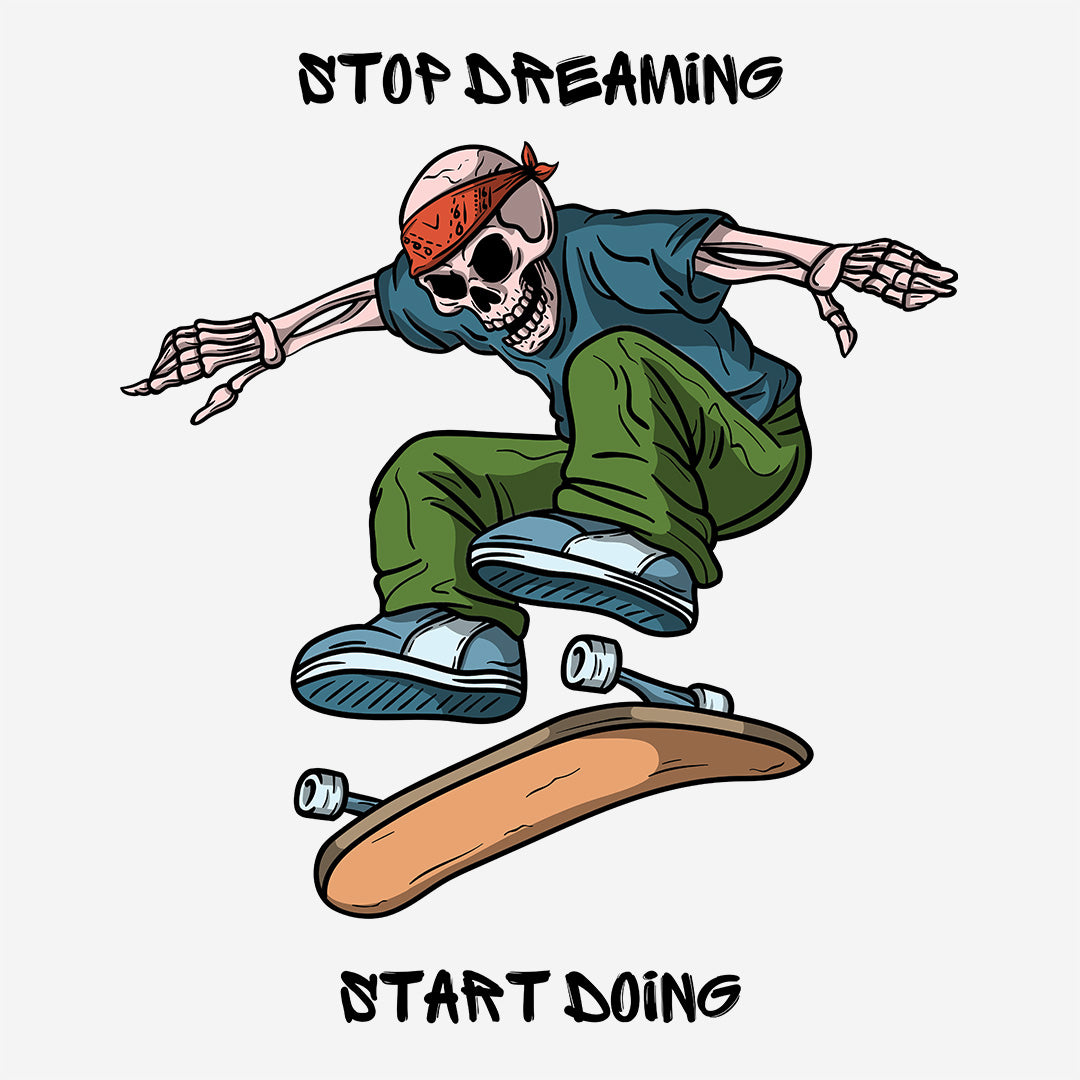 Pink Round Neck Classic Printed Classic T-Shirt Stop Dreaming Start Doing Skate | Women