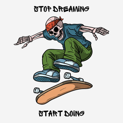Pink Round Neck Classic Printed Classic T-Shirt Stop Dreaming Start Doing Skate | Women