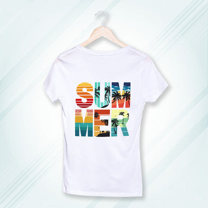 White Round Neck Classic Printed Classic T-Shirt Summer | Women