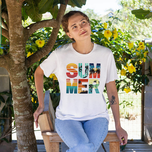 White Round Neck Classic Printed Classic T-Shirt Summer | Women