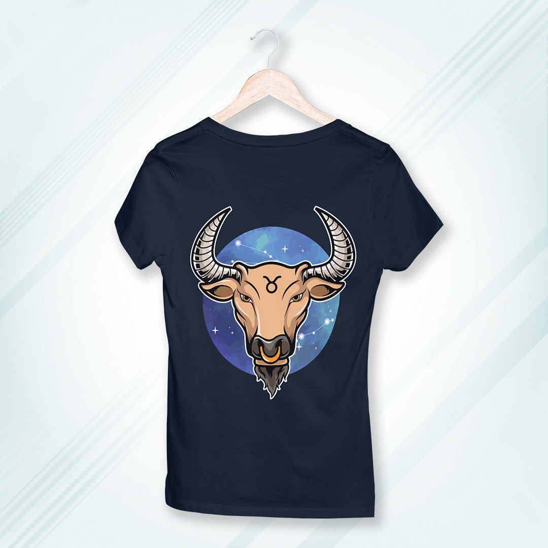 Navy Round Neck Classic Printed Classic T-Shirt Taurus Horoscope | Women