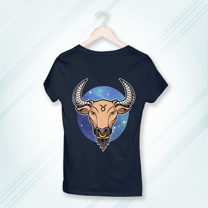 Navy Round Neck Classic Printed Classic T-Shirt Taurus Horoscope | Women