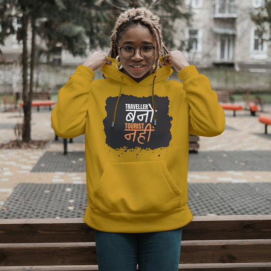 Mustard Yellow Solid Hooded Sweatshirt | Traveller Bano Tourist Nahi Unisex Hoodies