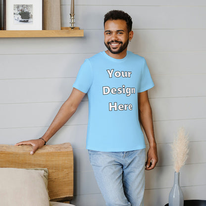 Baby Blue Round Neck Cotton Classic Crew T-shirt Front Customized Design | Unisex