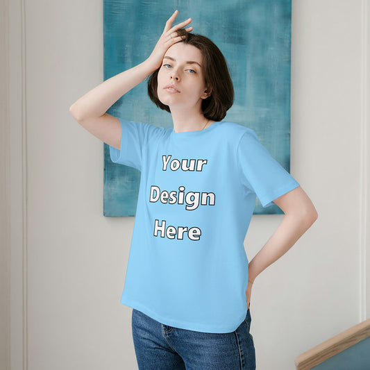 Baby Blue Round Neck Cotton Classic Crew T-shirt Front Customized Design | Unisex