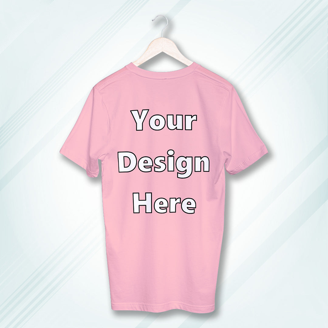 Light Pink Round Neck Cotton Classic Crew T-shirt Front Customized Design | Unisex
