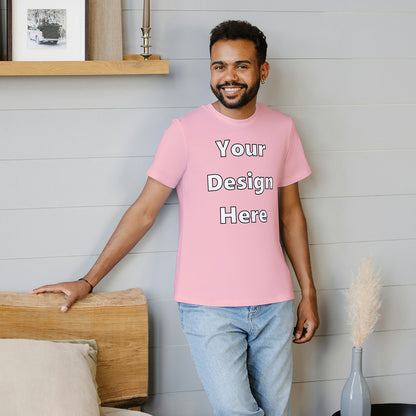 Light Pink Round Neck Cotton Classic Crew T-shirt Front Customized Design | Unisex