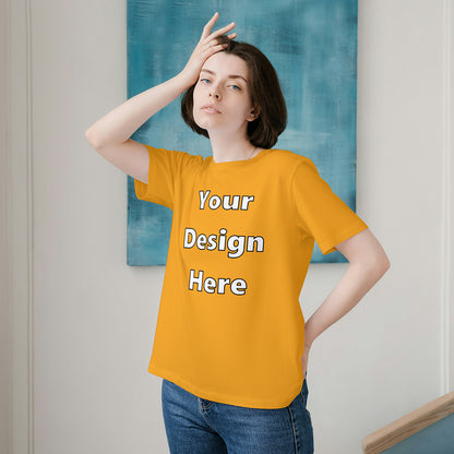 Golden Yellow Round Neck Cotton Classic Crew T-shirt Front Customized Design | Unisex