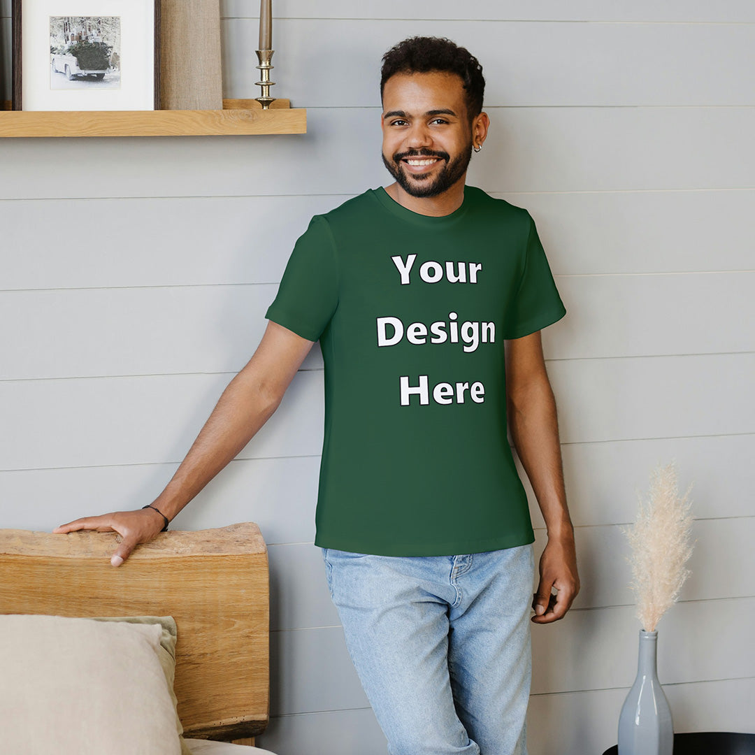 Green Round Neck Cotton Classic Crew T-shirt Front Customized Design | Unisex
