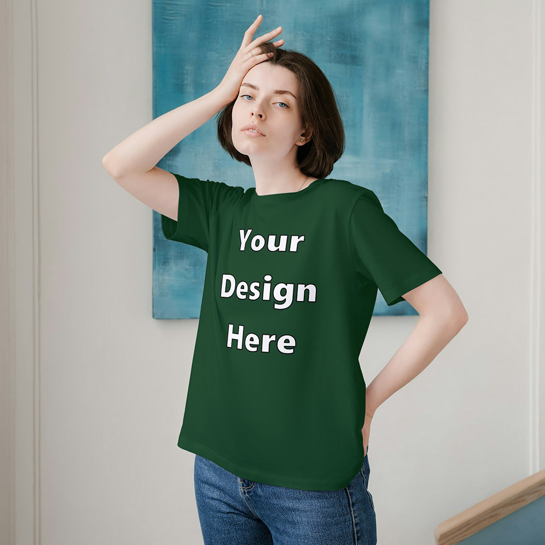 Green Round Neck Cotton Classic Crew T-shirt Front Customized Design | Unisex