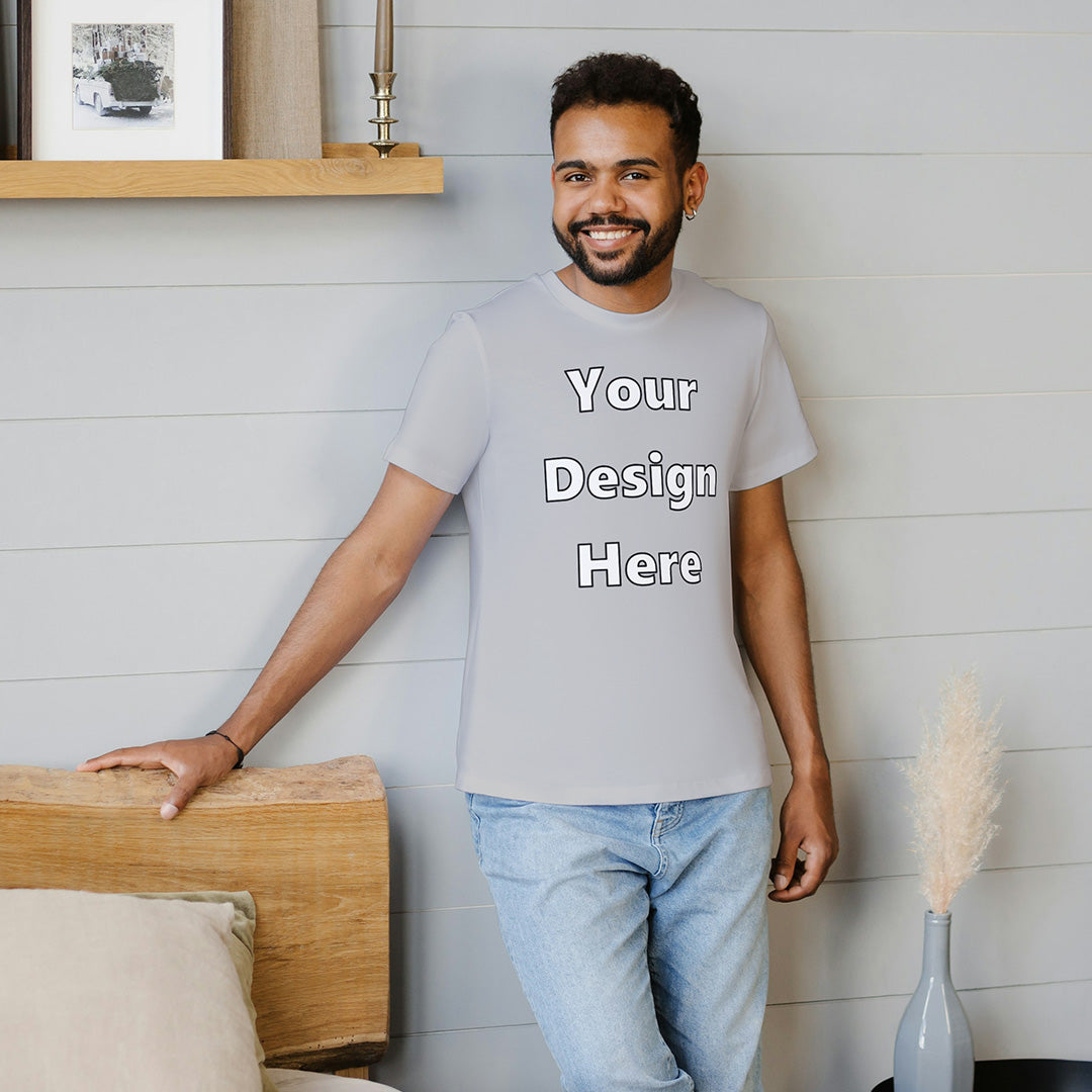Grey Melange Round Neck Cotton Classic Crew T-shirt Front Customized Design | Unisex