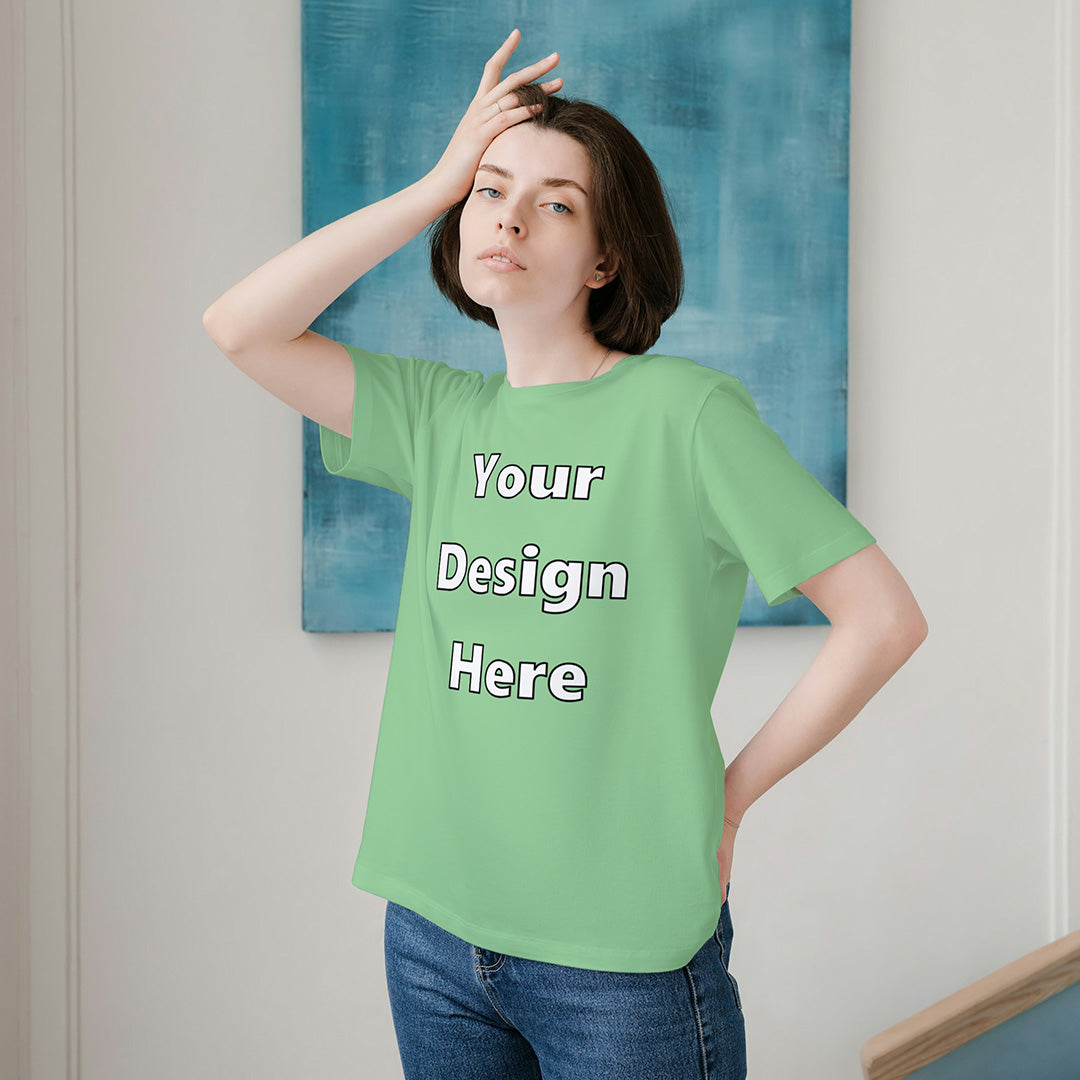 Jade Round Neck Cotton Classic Crew T-shirt Front Customized Design | Unisex