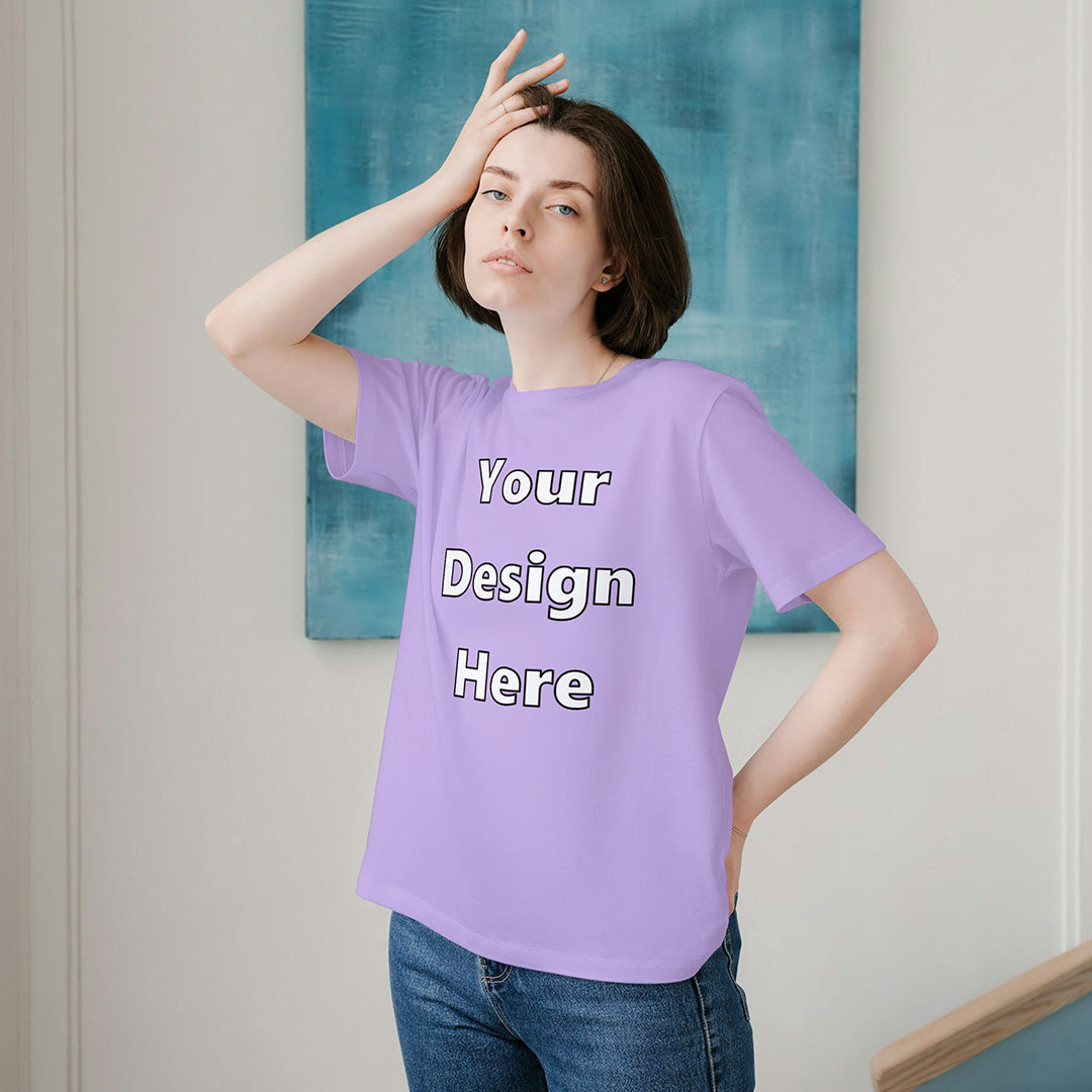 Lavender Round Neck Cotton Classic Crew T-shirt Front Customized Design | Unisex
