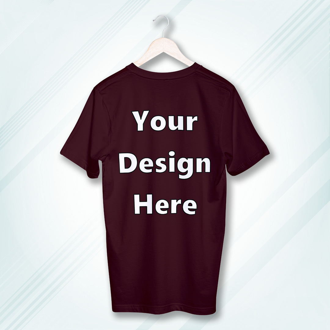 Maroon Round Neck Cotton Classic Crew T-shirt Front Customized Design | Unisex