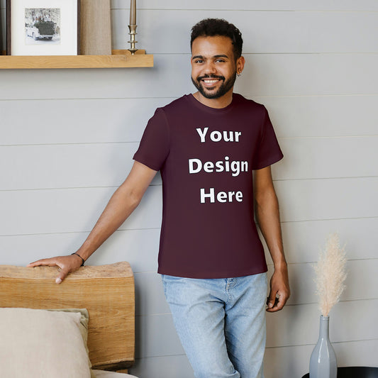 Maroon Round Neck Cotton Classic Crew T-shirt Front Customized Design | Unisex