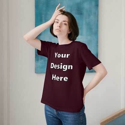 Maroon Round Neck Cotton Classic Crew T-shirt Front Customized Design | Unisex