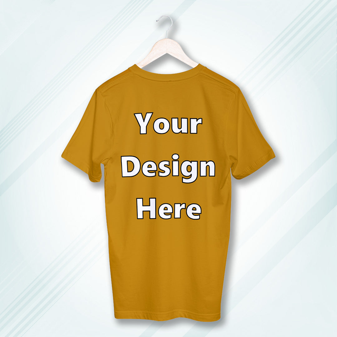 Mustard Yellow Round Neck Cotton Classic Crew T-shirt Front Customized Design | Unisex