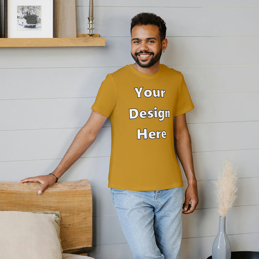 Mustard Yellow Round Neck Cotton Classic Crew T-shirt Front Customized Design | Unisex