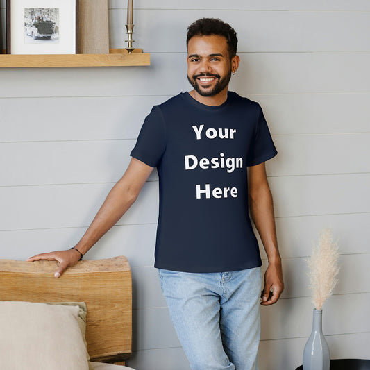Navy Round Neck Cotton Classic Crew T-shirt Front Customized Design | Unisex