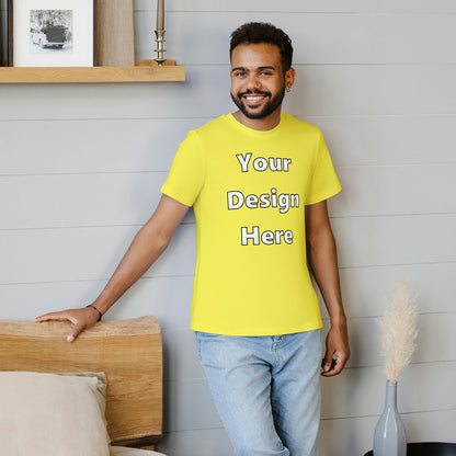 New Yellow Round Neck Cotton Classic Crew T-shirt Front Customized Design | Unisex