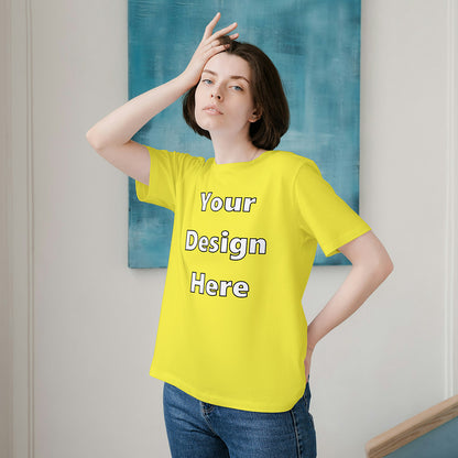 New Yellow Round Neck Cotton Classic Crew T-shirt Front Customized Design | Unisex