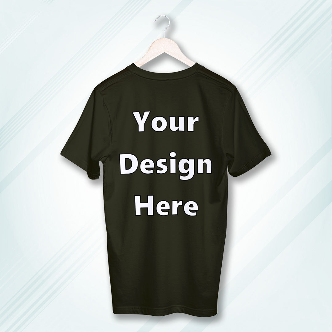 Olive Green Round Neck Cotton Classic Crew T-shirt Front Customized Design | Unisex