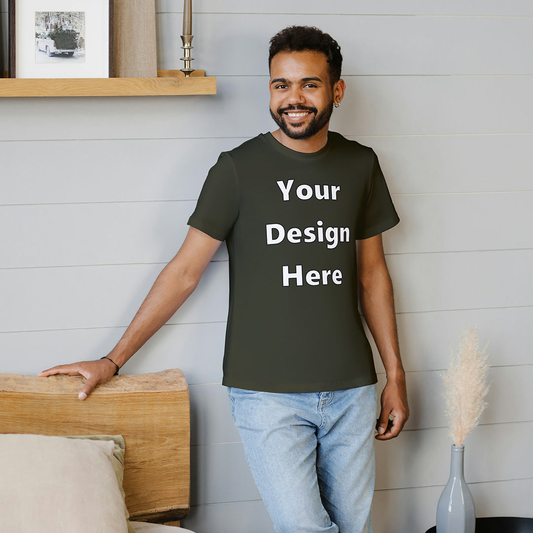 Olive Green Round Neck Cotton Classic Crew T-shirt Front Customized Design | Unisex