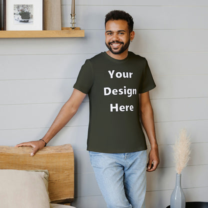 Olive Green Round Neck Cotton Classic Crew T-shirt Front Customized Design | Unisex