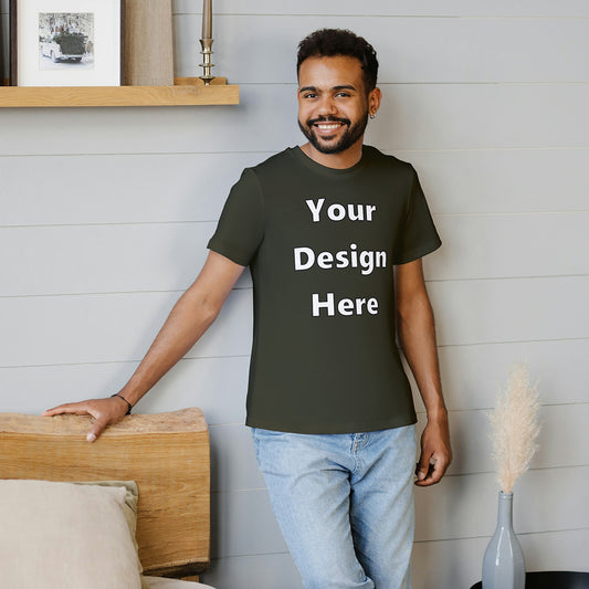 Olive Green Round Neck Cotton Classic Crew T-shirt Front Customized Design | Unisex
