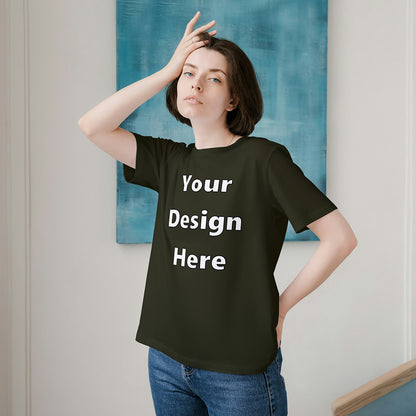 Olive Green Round Neck Cotton Classic Crew T-shirt Front Customized Design | Unisex