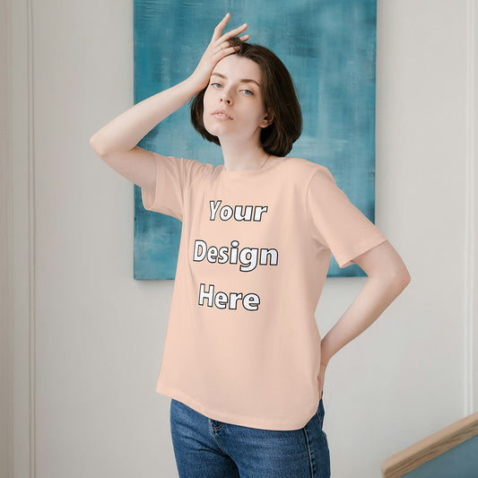 Peach Round Neck Cotton Classic Crew T-shirt Front Customized Design | Unisex