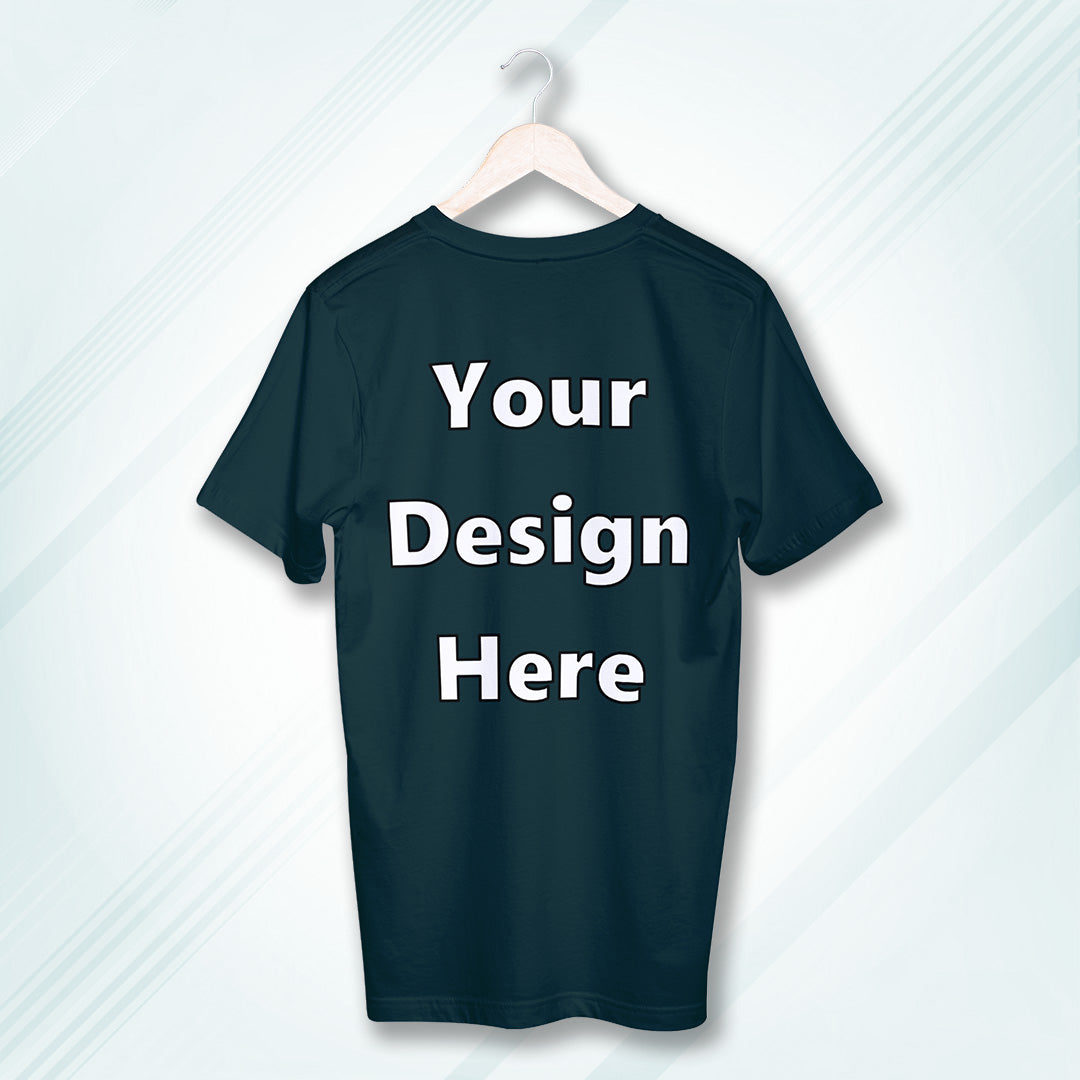 Petrol Blue Round Neck Cotton Classic Crew T-shirt Front Customized Design | Unisex