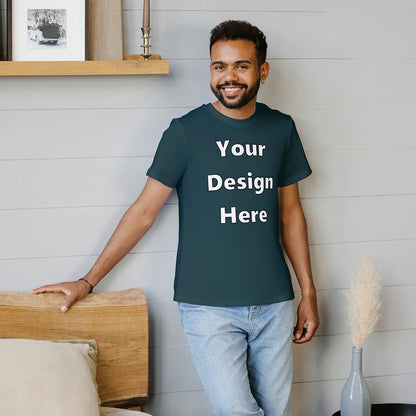 Petrol Blue Round Neck Cotton Classic Crew T-shirt Front Customized Design | Unisex