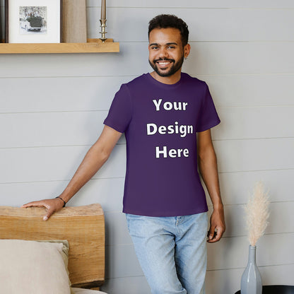 Purple Round Neck Cotton Classic Crew T-shirt Front Customized Design | Unisex
