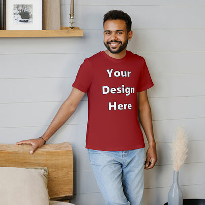 Red Round Neck Cotton Classic Crew T-shirt Front Customized Design | Unisex