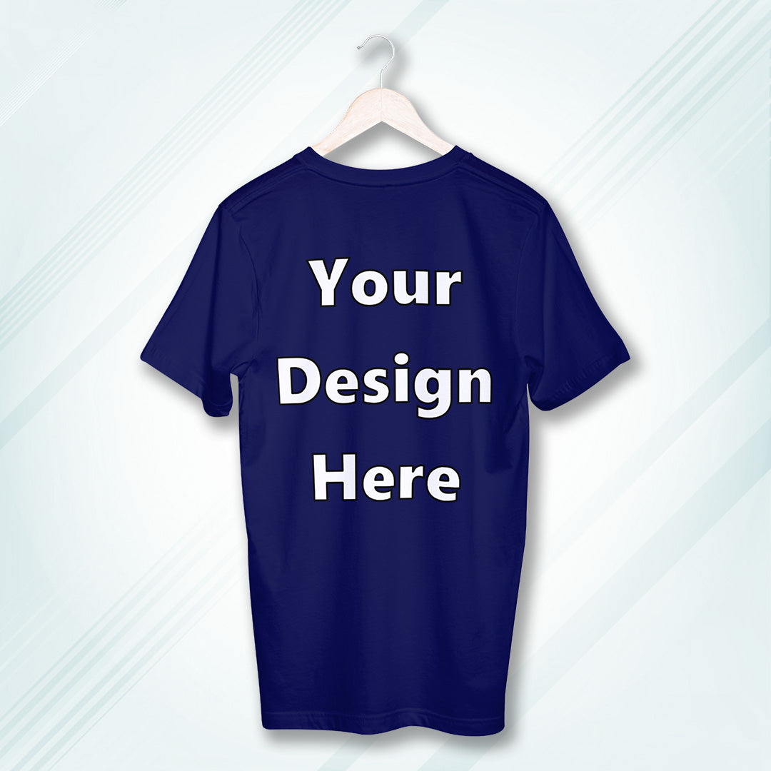 Royal Blue Round Neck Cotton Classic Crew T-shirt Front Customized Design | Unisex