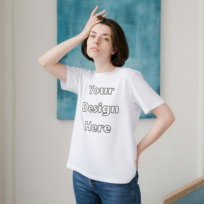 White Round Neck Cotton Classic Crew T-shirt Front Customized Design | Unisex