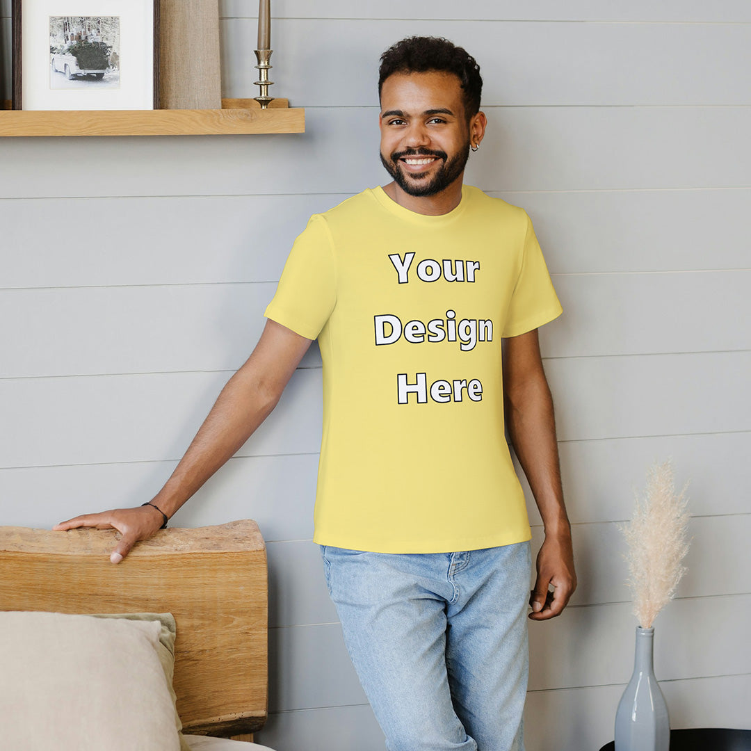 Yellow Round Neck Cotton Classic Crew T-shirt Front Customized Design | Unisex