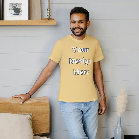 Beige Round Neck Cotton Classic Crew T-shirt Front Customized Design | Unisex