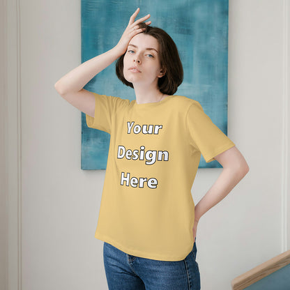 Beige Round Neck Cotton Classic Crew T-shirt Front Customized Design | Unisex