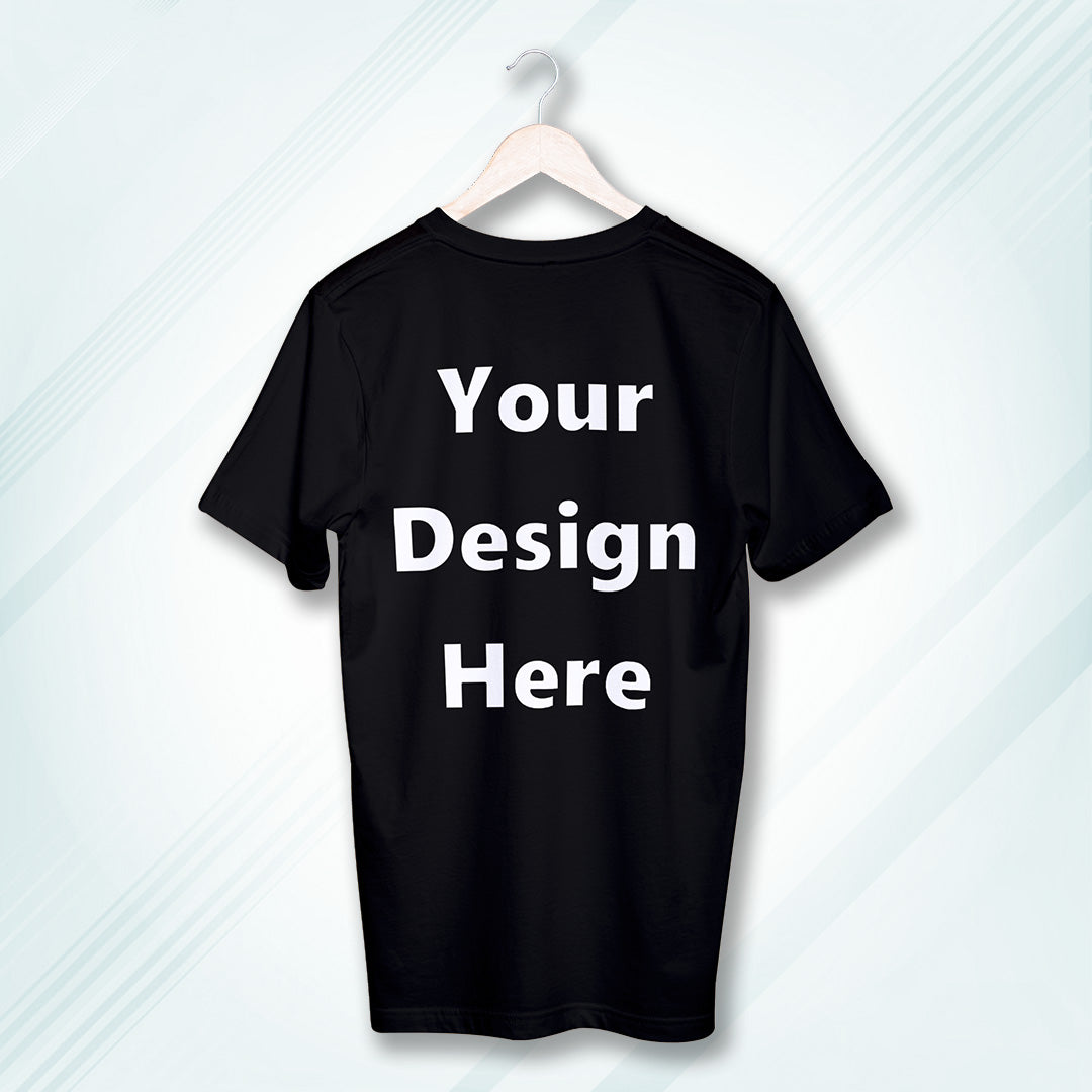 Black Round Neck Cotton Classic Crew T-shirt Front Customized Design | Unisex