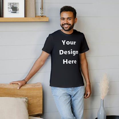 Black Round Neck Cotton Classic Crew T-shirt Front Customized Design | Unisex