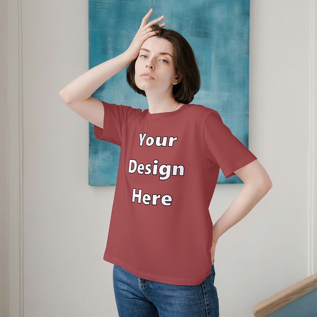 Coral Round Neck Cotton Classic Crew T-shirt Front Customized Design | Unisex