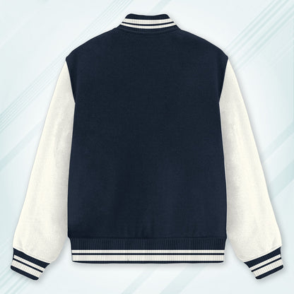 Navy Varsity Unisex Long Sleeves Band Neck Cotton Blend Varsity Jacket