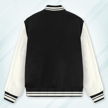 Black Varsity Unisex Long Sleeves Band Neck Cotton Blend Varsity Jacket