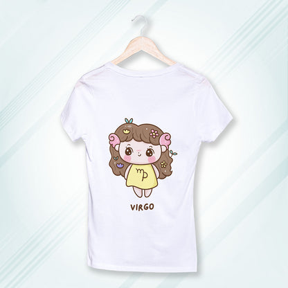 White Round Neck Classic Printed Classic T-Shirt Cute Virgo Horoscope | Women