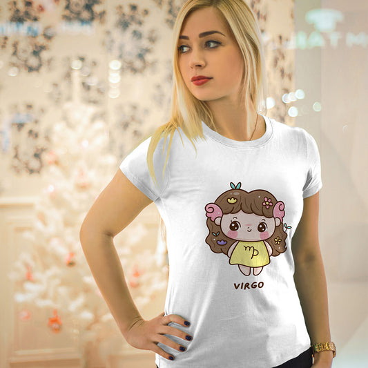 White Round Neck Classic Printed Classic T-Shirt Cute Virgo Horoscope | Women